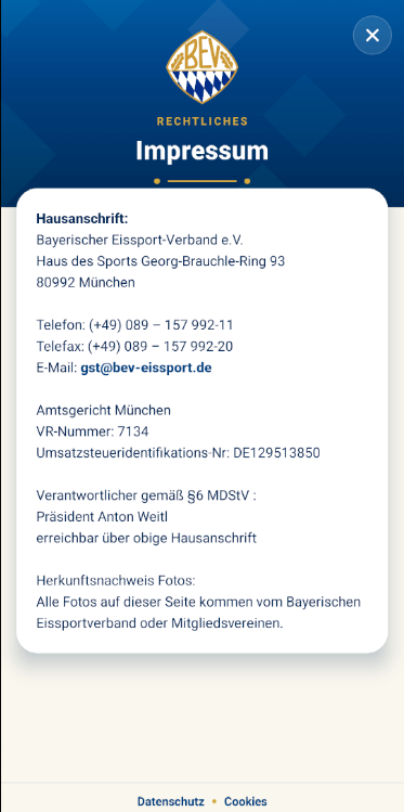 Impressum in der BEV-App