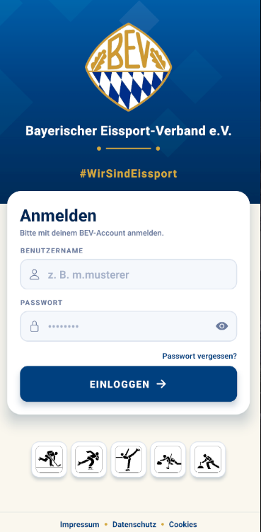 BEV-App Anmeldebildschirm